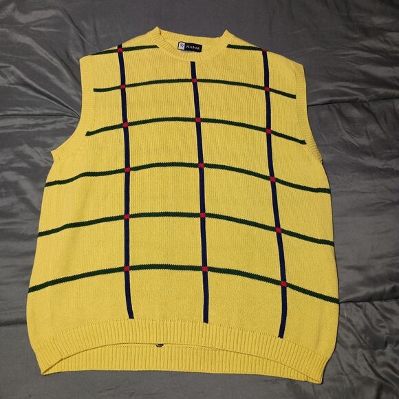 Vintage Jos. A. Bank Leadbetter Golf Sweater Vest XL Yellow Plaid Academia - Picture 7 of 11
